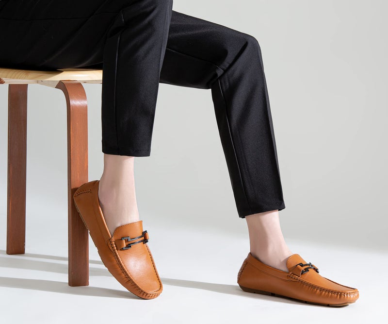Jousen Men's Loafers Casual Slip On Driving Shoes Metal Buckle Boat Loafer (AMY801 Brown 9.5) - Image 3